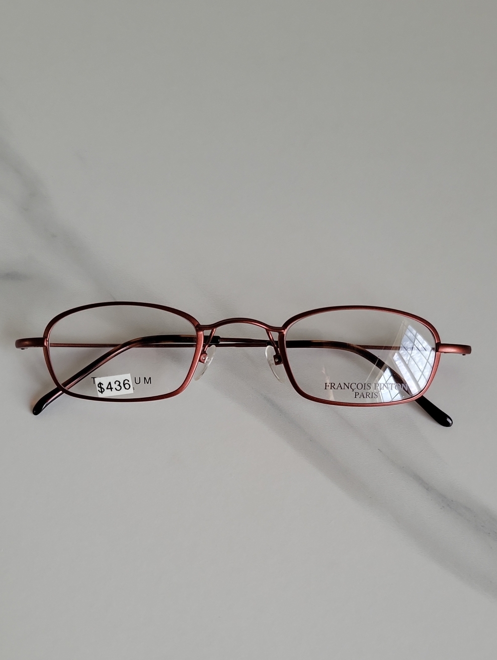 New Francois Pinton Wine Red Titanium Rectangle Glasses Frame